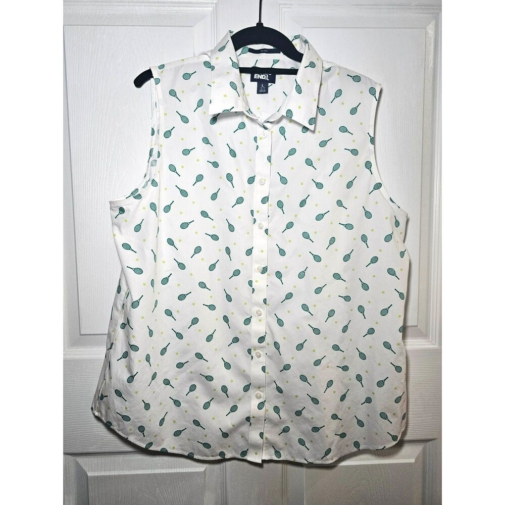 Lands' End Women's Button Down Collared Tank Tennis Rackets L 14-16